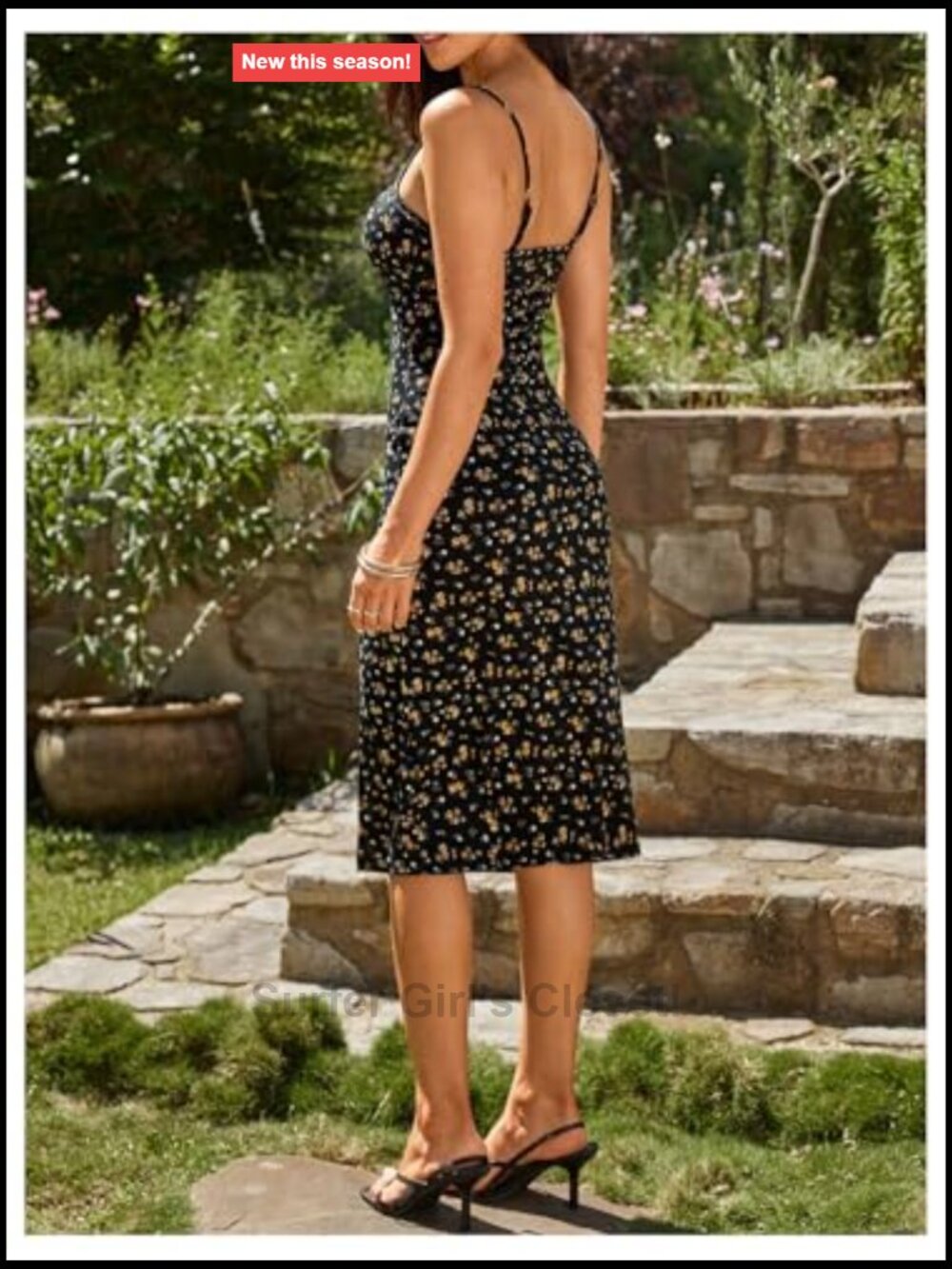 Floral Cami Midi Dress Spaghetti Strap Side Slit Bodycon Summer - Picture 2 of 5